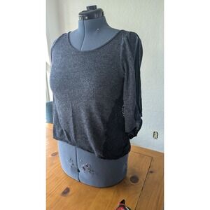Boho Hollister Lace Trim Knit Top Women's with Open Back butterfly/open sleeve